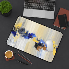 Load image into Gallery viewer, Abstract Coastal Brushstroke 12" x 18" Desk Mat – Blue & Gold Modern Mouse Pad