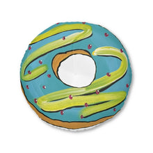 Load image into Gallery viewer, Donut Pattern Round Tufted Floor Pillow — Bright Blue Avocado Frosting
