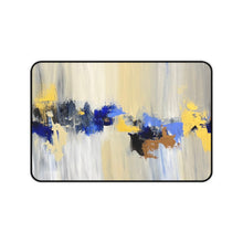 Load image into Gallery viewer, Abstract Coastal Brushstroke Desk Mat – Blue &amp; Gold Modern Mouse Pad
