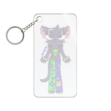 Load image into Gallery viewer, "Steveee" Cat Character - 1.18'' x 2.36'' Keychain Charm — Cute Purple Cat with Green Alien Pants
