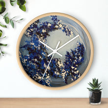 Load image into Gallery viewer, Blue Blossom 10" Wall Clock with Wood Frame — Floral Moonlight Decorative Clock
