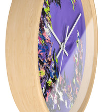 Load image into Gallery viewer, Purple Blossom 10" Wall Clock with Wood Frame — Floral Moonlight Decorative Clock
