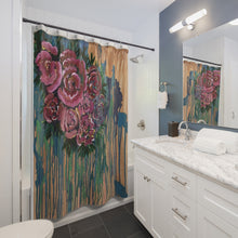 Load image into Gallery viewer, Floral Drip Shower Curtain — Pink Rose Bathroom Décor
