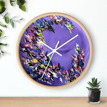 Load image into Gallery viewer, Purple Blossom 10" Wall Clock with Wood Frame — Floral Moonlight Decorative Clock
